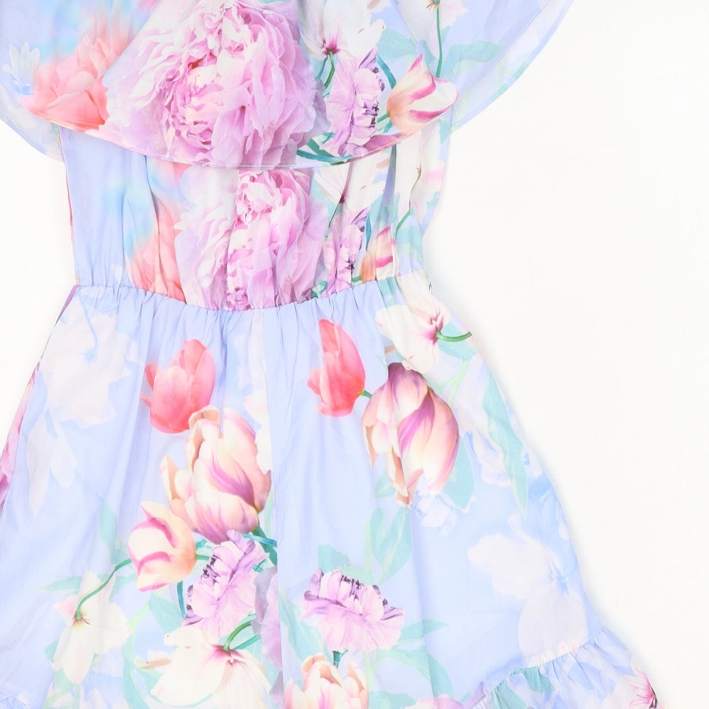 Lipsy Womens Blue Floral Polyester Playsuit One-Piece Size 10 Pullover