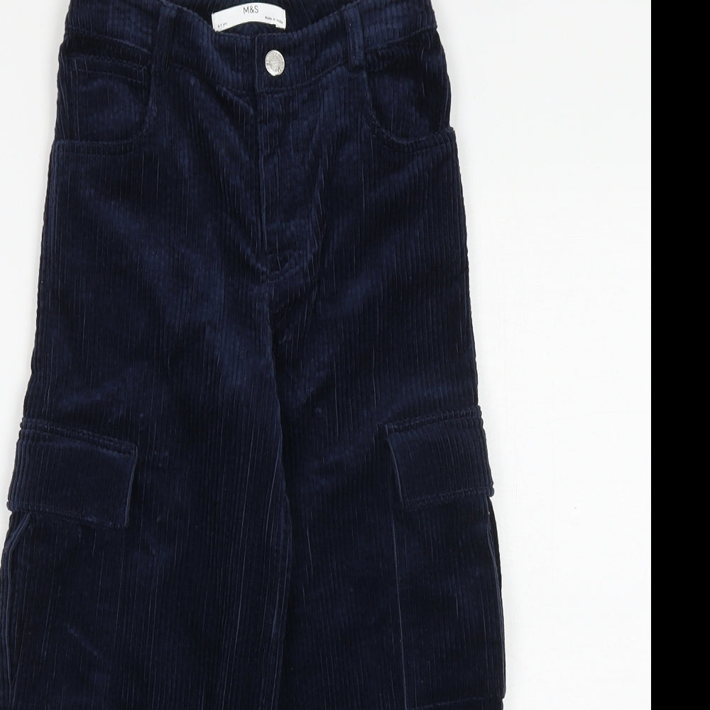 Marks and Spencer Girls Blue Cotton Cargo Trousers Size 6-7 Years Regular Zip