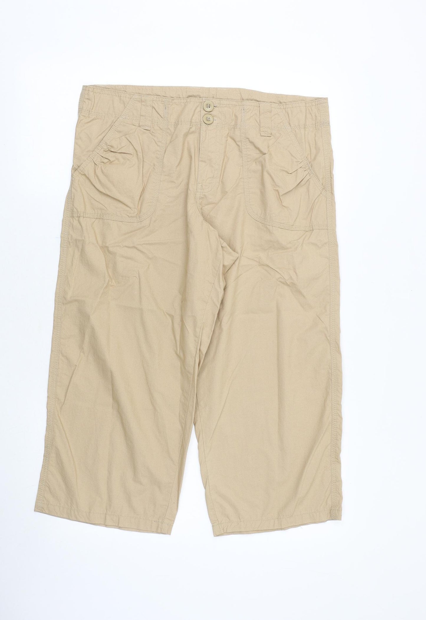 Editions Womens Beige Cotton Skimmer Shorts Size 14 Regular Button