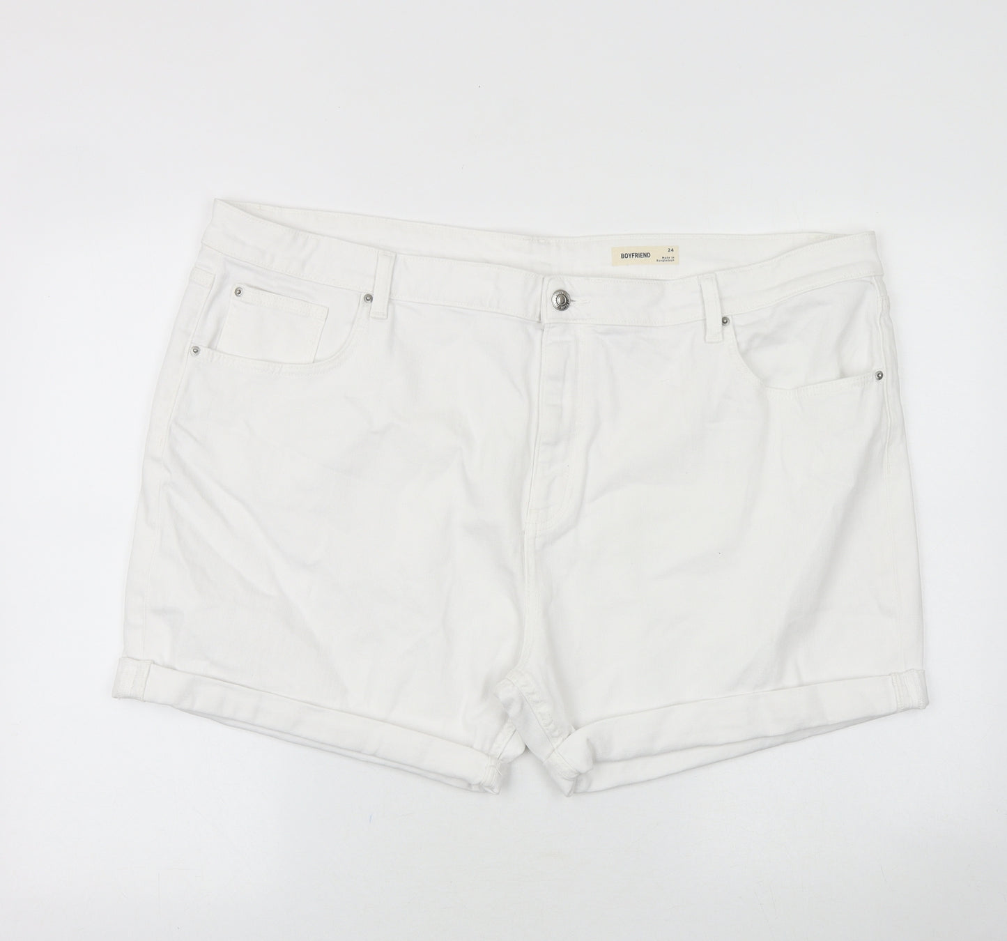 Marks and Spencer Womens White Cotton Boyfriend Shorts Size 24 Regular Zip