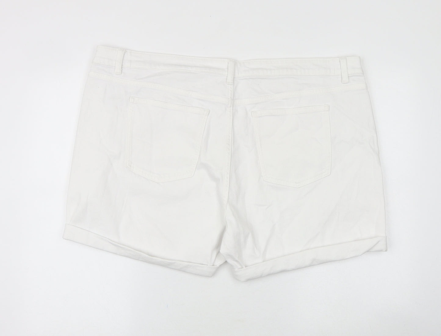 Marks and Spencer Womens White Cotton Boyfriend Shorts Size 24 Regular Zip