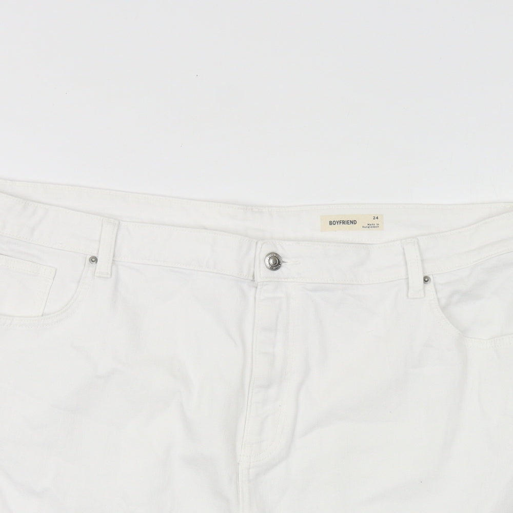 Marks and Spencer Womens White Cotton Boyfriend Shorts Size 24 Regular Zip