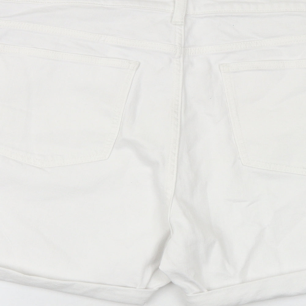 Marks and Spencer Womens White Cotton Boyfriend Shorts Size 24 Regular Zip