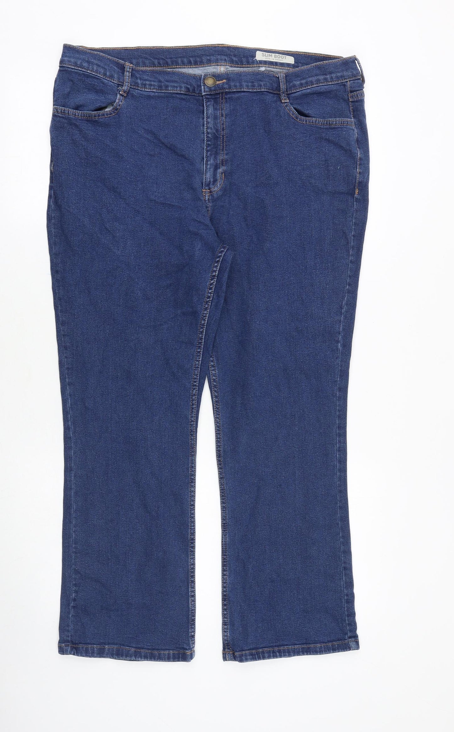Marks and Spencer Womens Blue Cotton Bootcut Jeans Size 18 Slim Zip