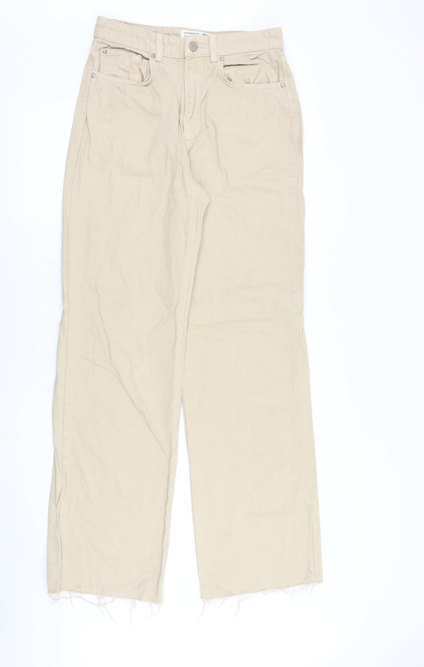 Stradivarius Womens Beige Cotton Straight Jeans Size 10 Regular Zip