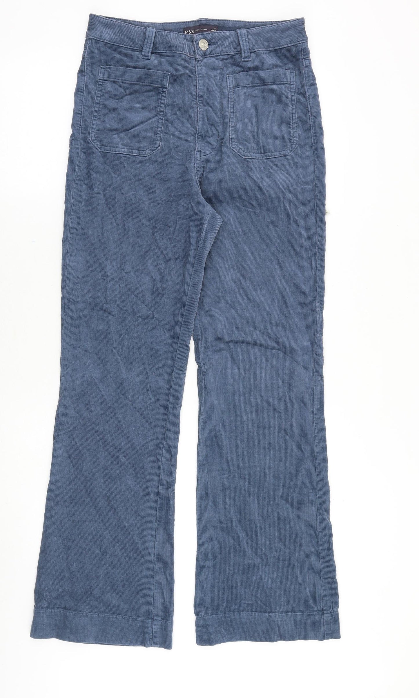 Marks and Spencer Womens Blue Cotton Trousers Size 10 Regular Zip