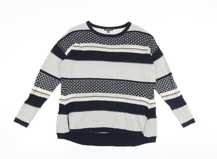 Warehouse Womens Blue Round Neck Striped Viscose Pullover Jumper Size 6