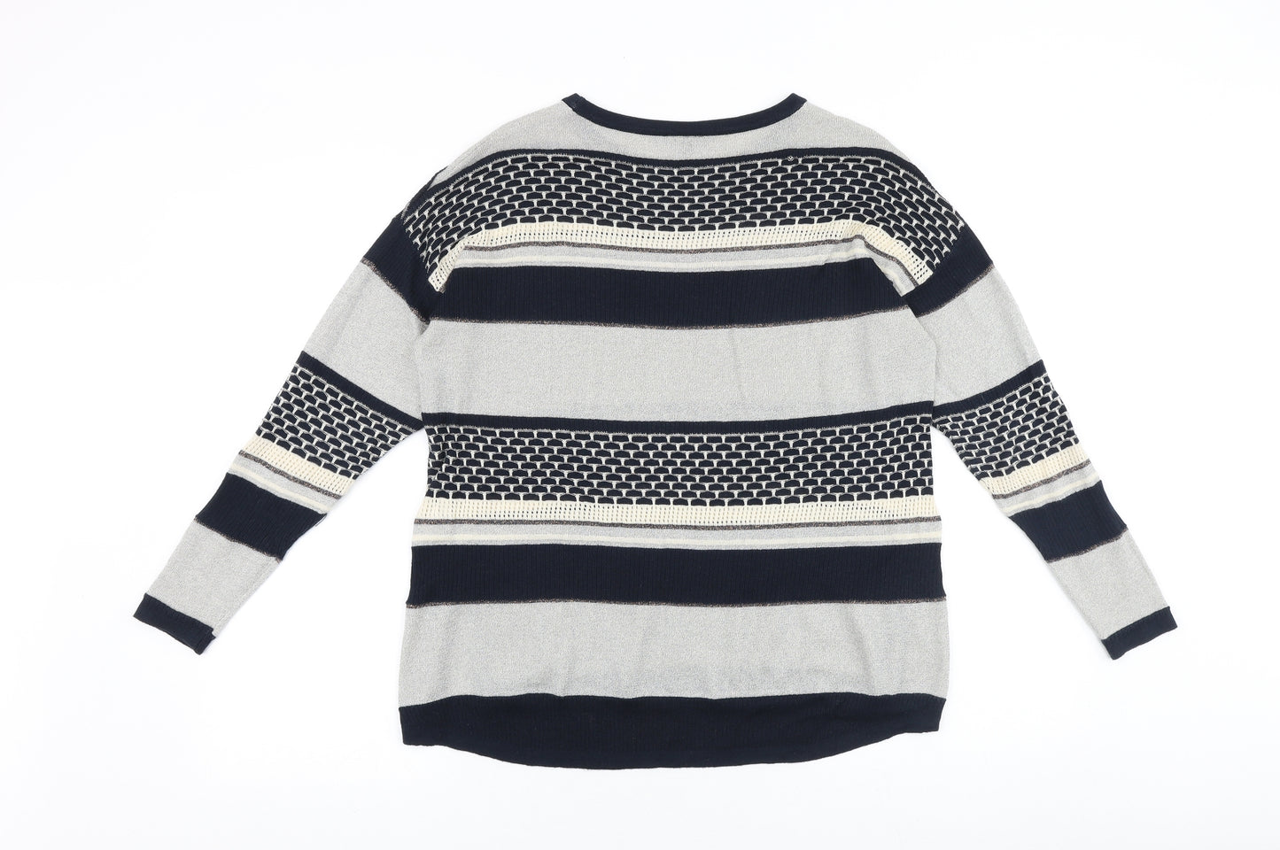 Warehouse Womens Blue Round Neck Striped Viscose Pullover Jumper Size 6