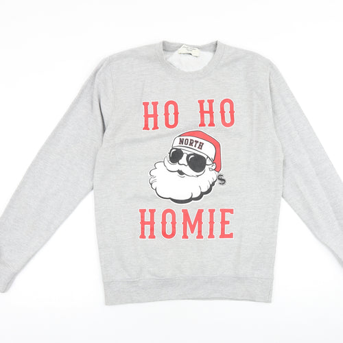 London Knitwear Mens Grey Cotton Pullover Sweatshirt Size S - Ho Ho Homie, Santa