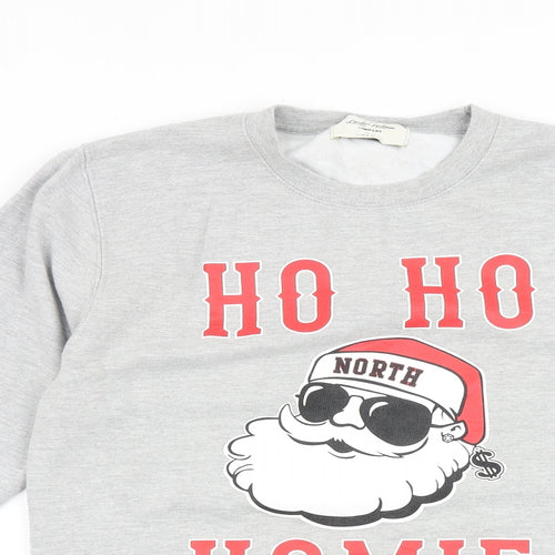 London Knitwear Mens Grey Cotton Pullover Sweatshirt Size S - Ho Ho Homie, Santa