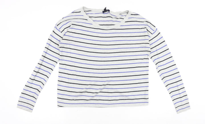 Gap Womens Grey Scoop Neck Striped Cotton Pullover Jumper Size S