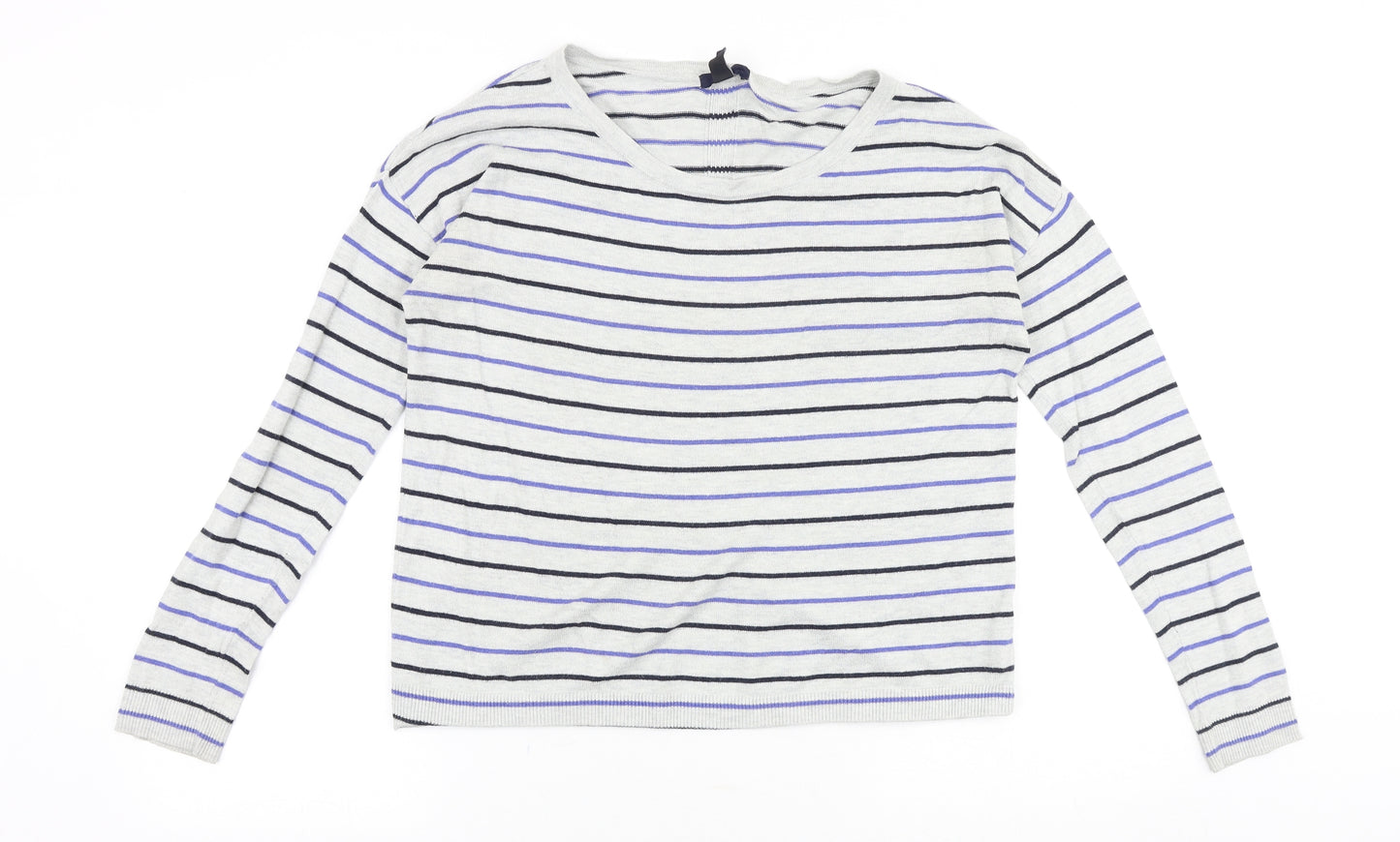 Gap Womens Grey Scoop Neck Striped Cotton Pullover Jumper Size S