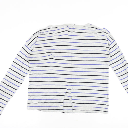 Gap Womens Grey Scoop Neck Striped Cotton Pullover Jumper Size S