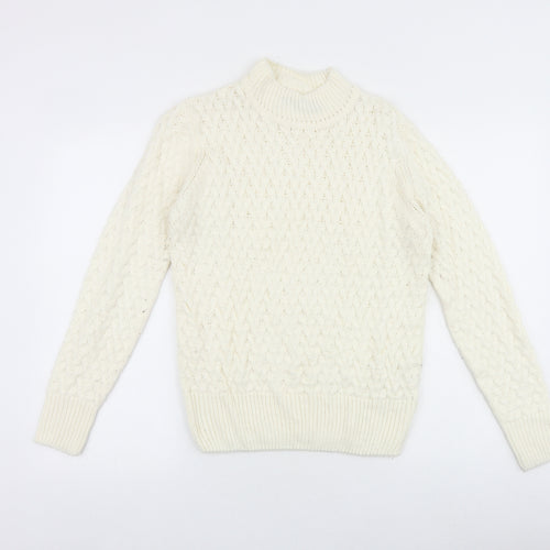QED London Womens White High Neck Acrylic Pullover Jumper Size S