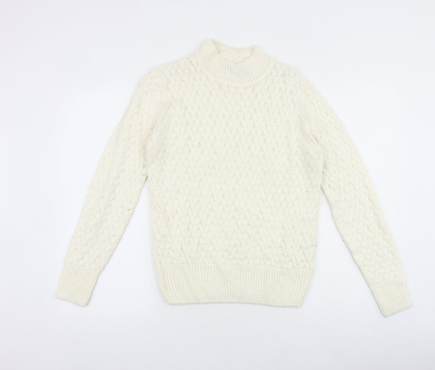 QED London Womens White High Neck Acrylic Pullover Jumper Size S
