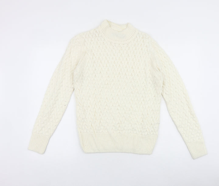 QED London Womens White High Neck Acrylic Pullover Jumper Size S