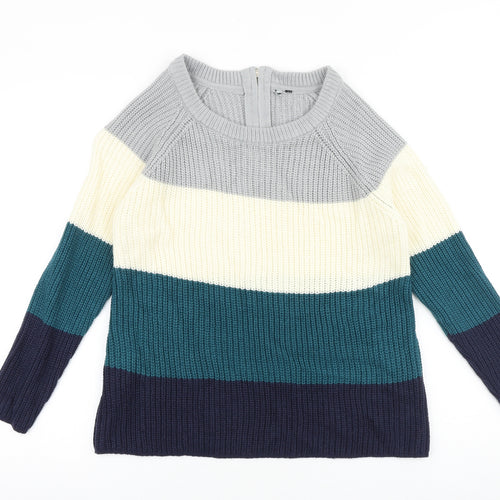 Intuition Womens Multicoloured Scoop Neck Striped Acrylic Pullover Jumper Size 12