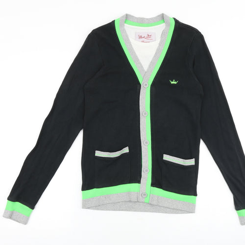 Blue Inc Mens Black Round Neck Cotton Cardigan Jumper Size XS Long Sleeve