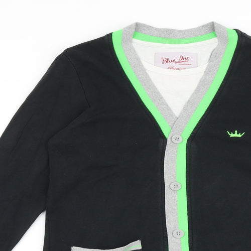 Blue Inc Mens Black Round Neck Cotton Cardigan Jumper Size XS Long Sleeve