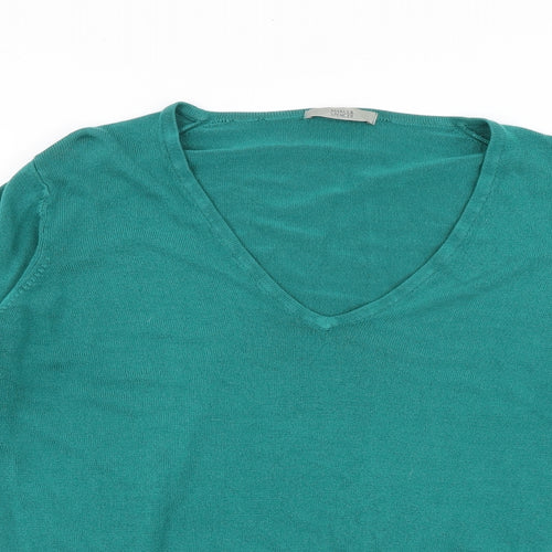 Marks and Spencer Womens Green V-Neck Acrylic Pullover Jumper Size 16