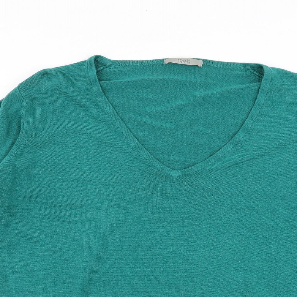 Marks and Spencer Womens Green V-Neck Acrylic Pullover Jumper Size 16