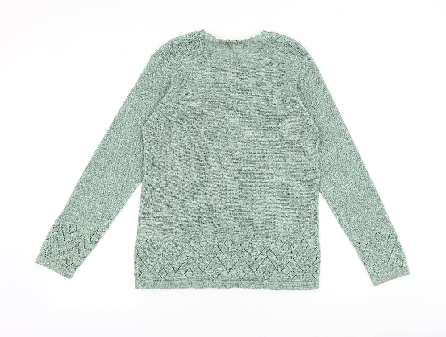 Bonmarché Womens Green Round Neck Polyester Pullover Jumper Size S