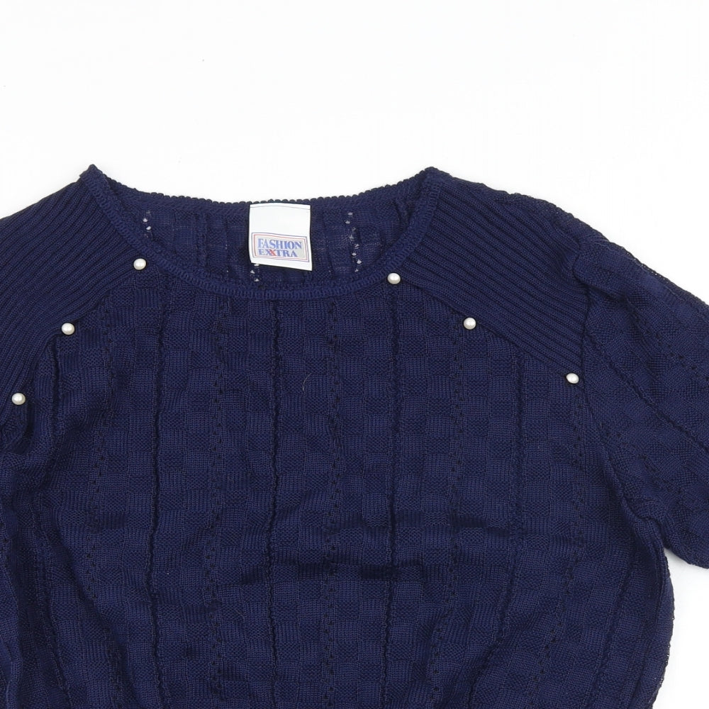 Fashion Extra Womens Blue Round Neck Acrylic Pullover Jumper Size 18