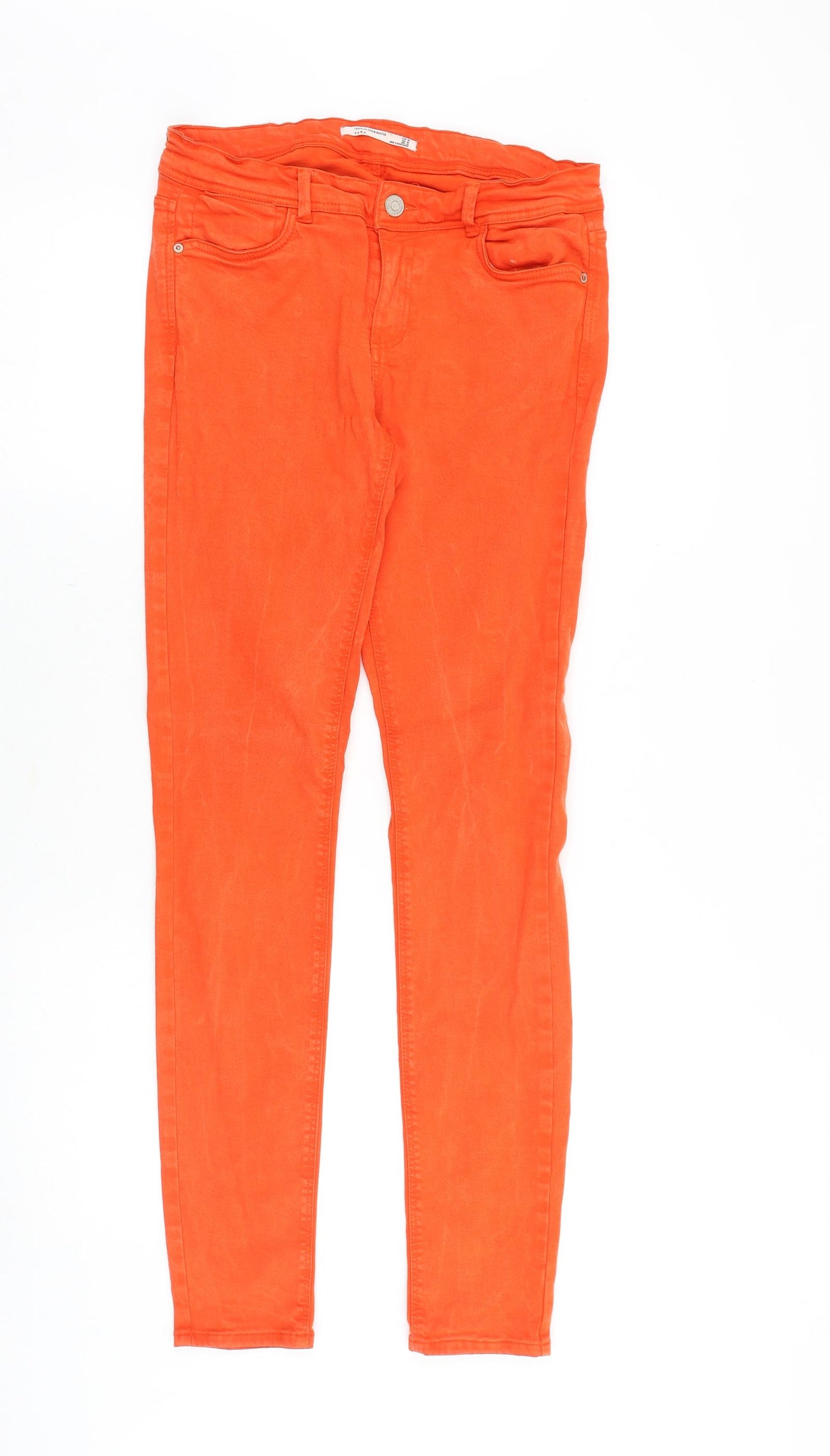 Zara Womens Orange Cotton Skinny Jeans Size 10 Slim Zip