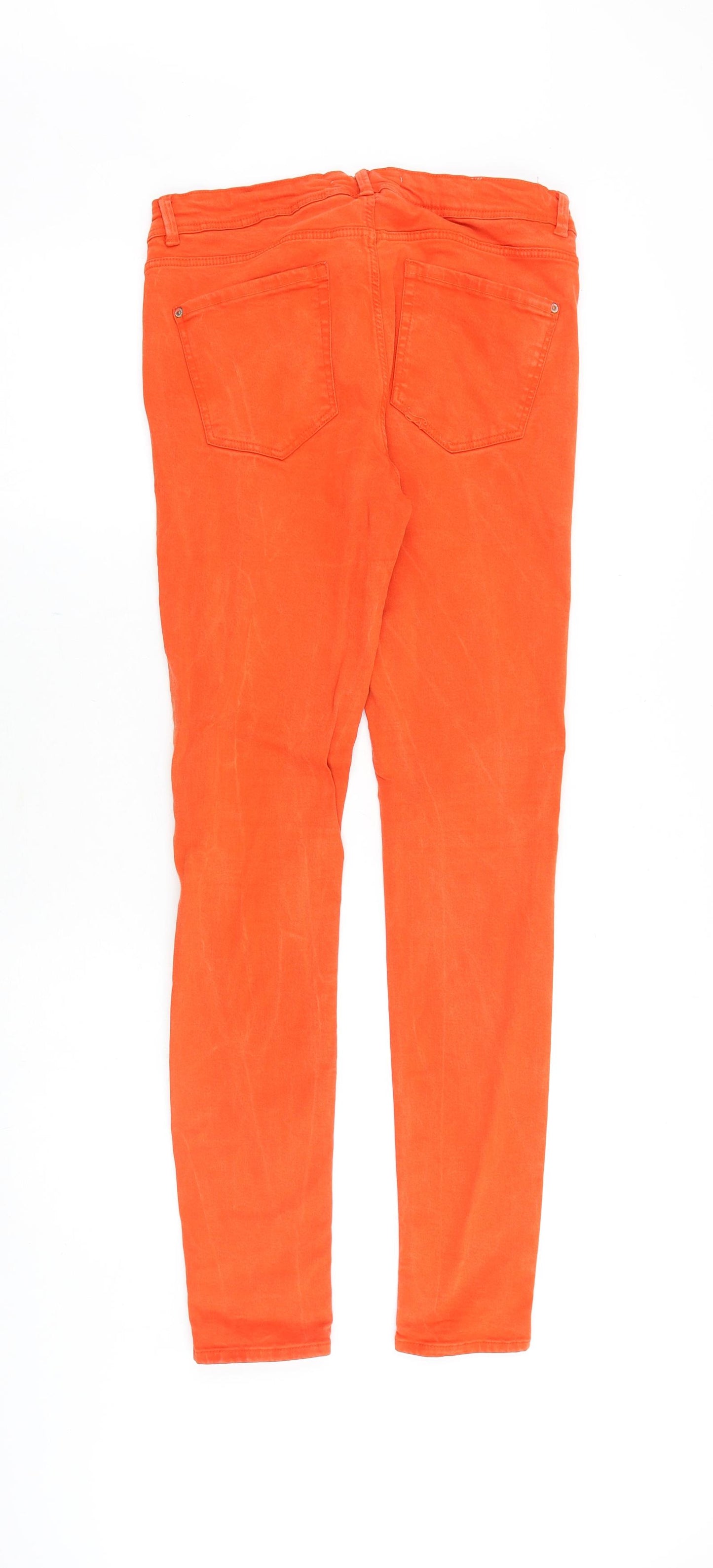 Zara Womens Orange Cotton Skinny Jeans Size 10 Slim Zip