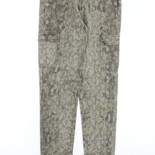 Zara Womens Green Animal Print Cotton Straight Jeans Size 8 Slim Zip - Snakeskin Pattern