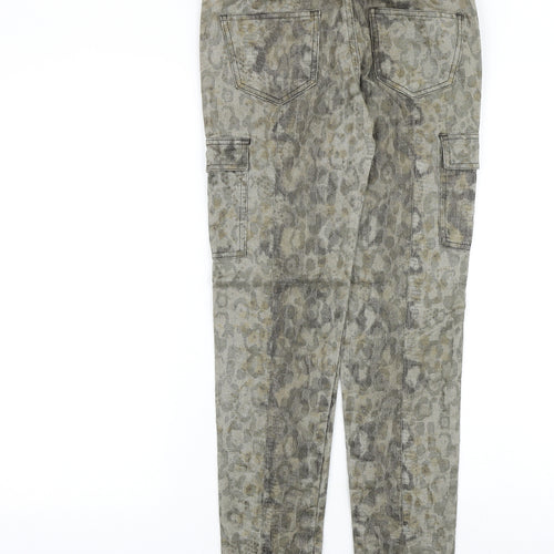 Zara Womens Green Animal Print Cotton Straight Jeans Size 8 Slim Zip - Snakeskin Pattern