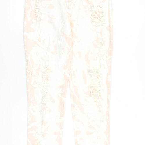 H&M Womens Pink Geometric Cotton Skinny Jeans Size 6 Regular Zip - Tie Dye Pattern