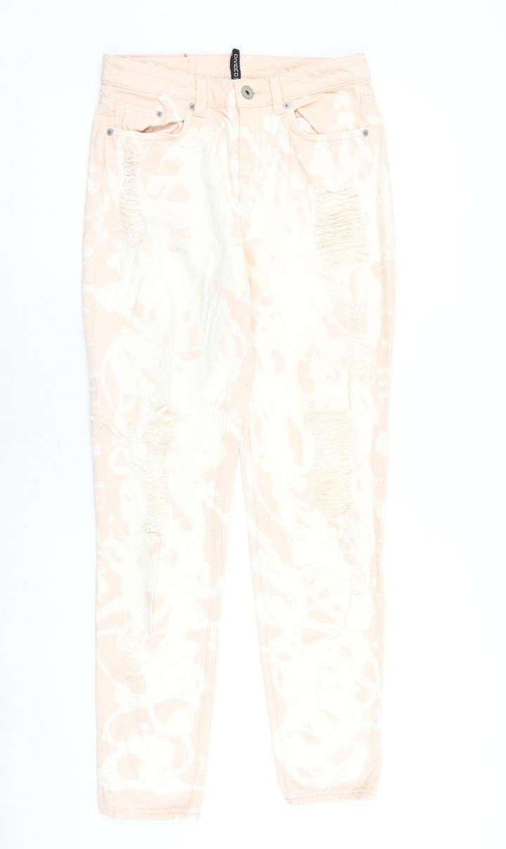 H&M Womens Pink Geometric Cotton Skinny Jeans Size 6 Regular Zip - Tie Dye Pattern