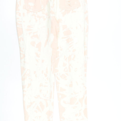 H&M Womens Pink Geometric Cotton Skinny Jeans Size 6 Regular Zip - Tie Dye Pattern