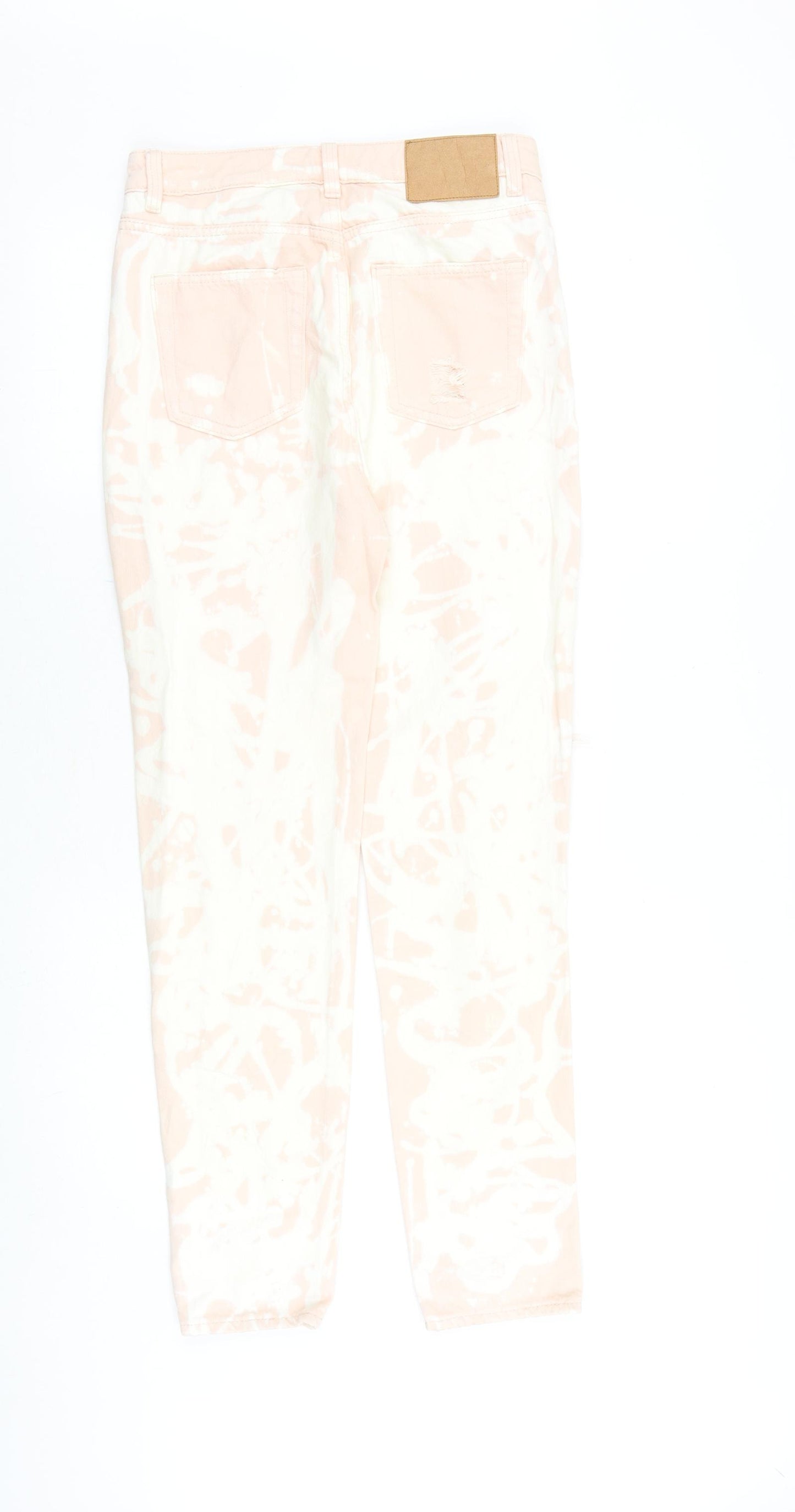 H&M Womens Pink Geometric Cotton Skinny Jeans Size 6 Regular Zip - Tie Dye Pattern