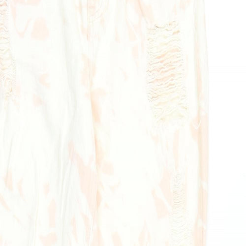 H&M Womens Pink Geometric Cotton Skinny Jeans Size 6 Regular Zip - Tie Dye Pattern