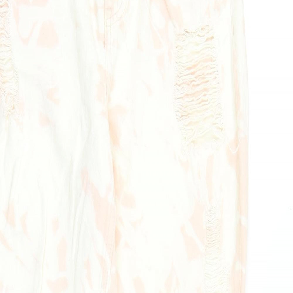 H&M Womens Pink Geometric Cotton Skinny Jeans Size 6 Regular Zip - Tie Dye Pattern