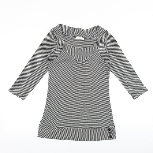 Marks and Spencer Womens Black Striped 100% Cotton Basic Blouse Size 8 Round Neck
