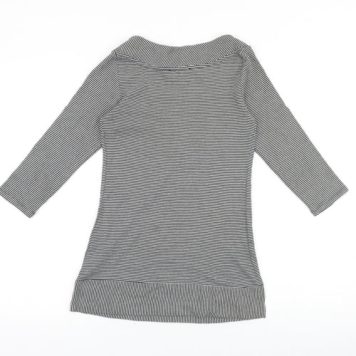 Marks and Spencer Womens Black Striped 100% Cotton Basic Blouse Size 8 Round Neck