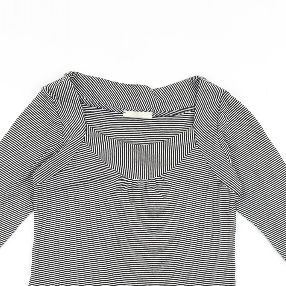 Marks and Spencer Womens Black Striped 100% Cotton Basic Blouse Size 8 Round Neck
