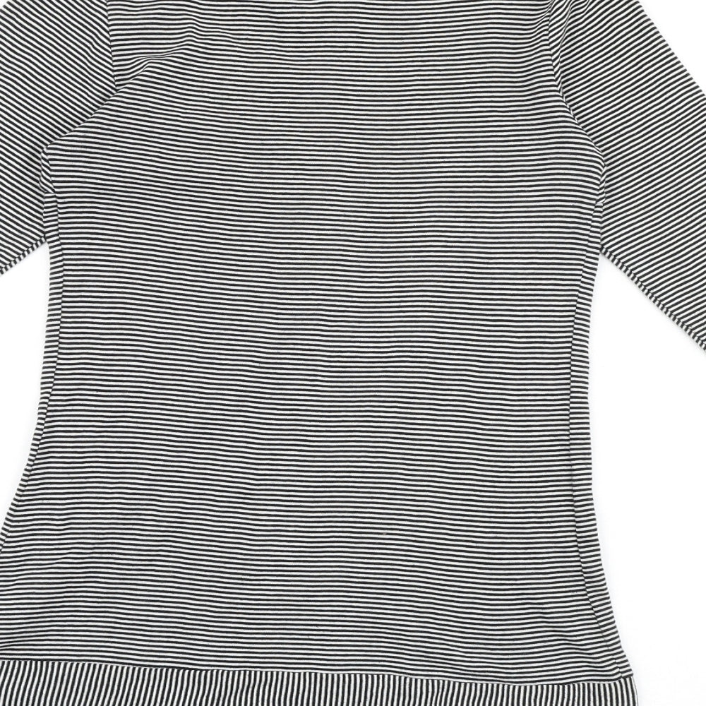 Marks and Spencer Womens Black Striped 100% Cotton Basic Blouse Size 8 Round Neck