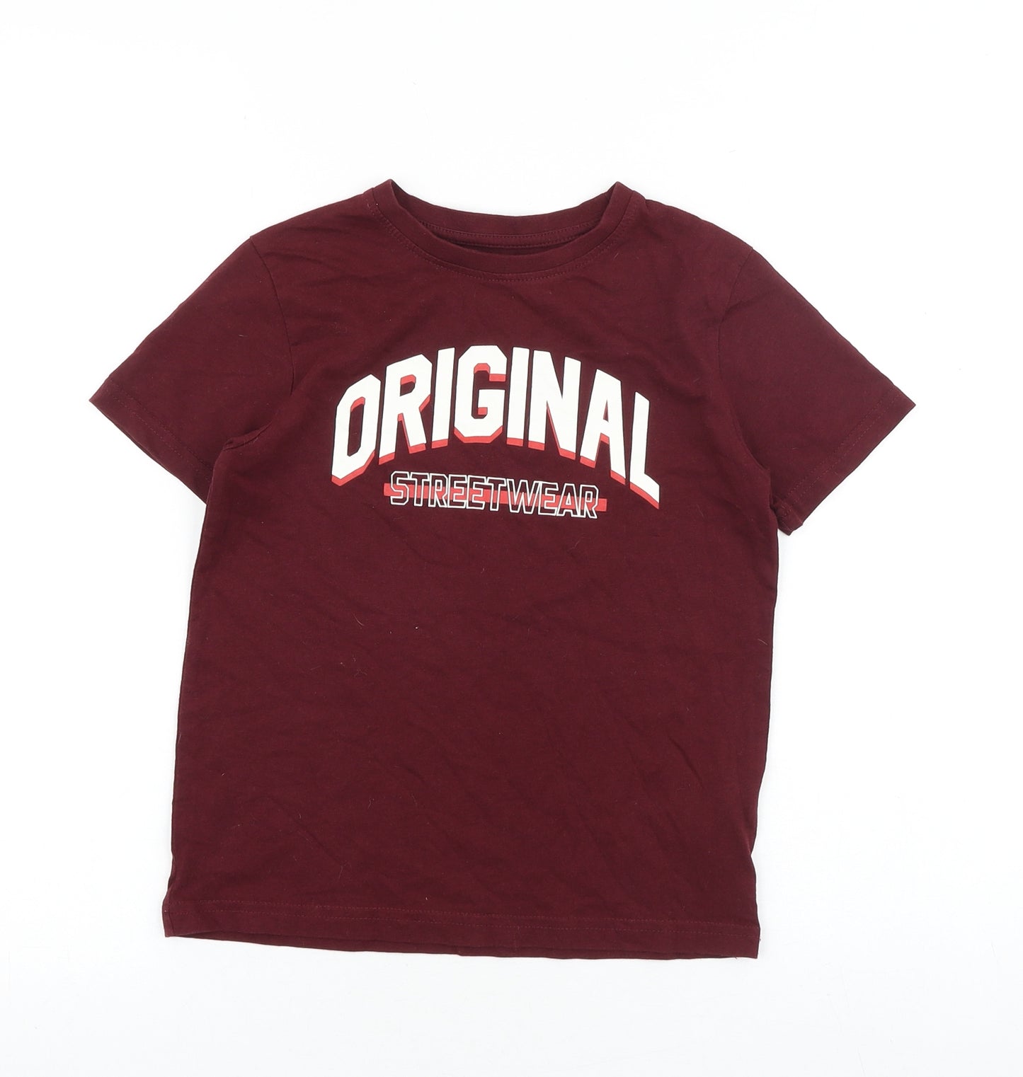 Primark Boys Red 100% Cotton Basic T-Shirt Size 7-8 Years Round Neck Pullover - Original Streetwear