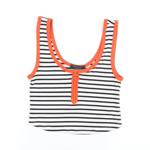 Primark Womens White Striped Viscose Cropped Tank Size S Scoop Neck - Ribbed