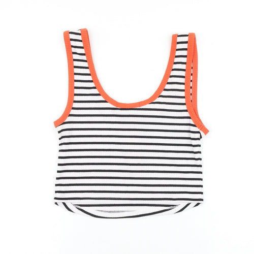 Primark Womens White Striped Viscose Cropped Tank Size S Scoop Neck - Ribbed