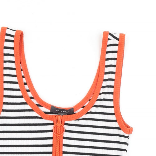Primark Womens White Striped Viscose Cropped Tank Size S Scoop Neck - Ribbed