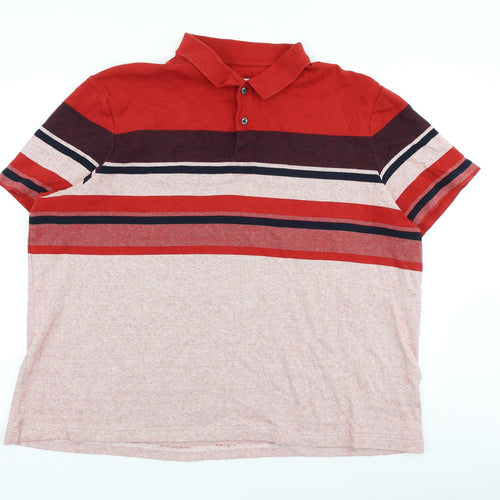 Marks and Spencer Mens Red Striped 100% Cotton Polo Size 3XL Collared Button
