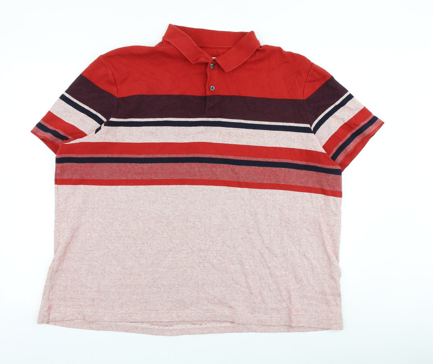 Marks and Spencer Mens Red Striped 100% Cotton Polo Size 3XL Collared Button