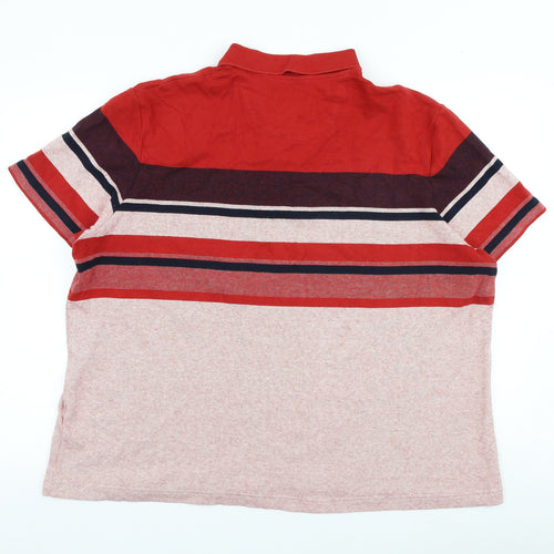 Marks and Spencer Mens Red Striped 100% Cotton Polo Size 3XL Collared Button
