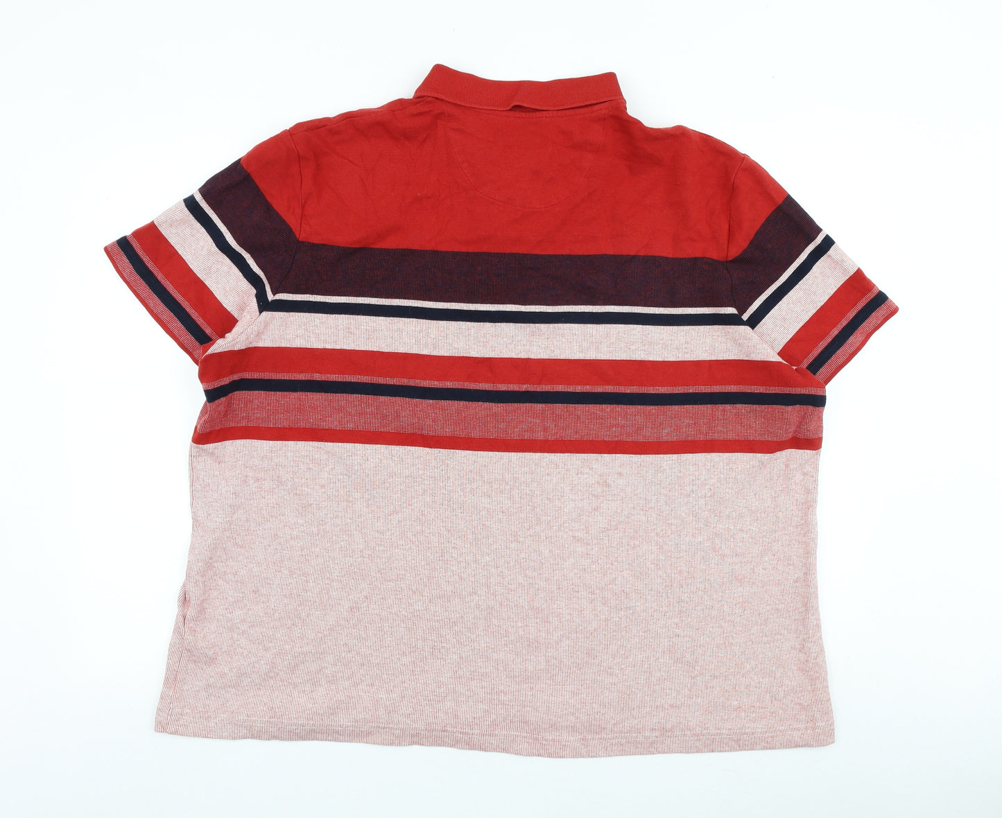 Marks and Spencer Mens Red Striped 100% Cotton Polo Size 3XL Collared Button