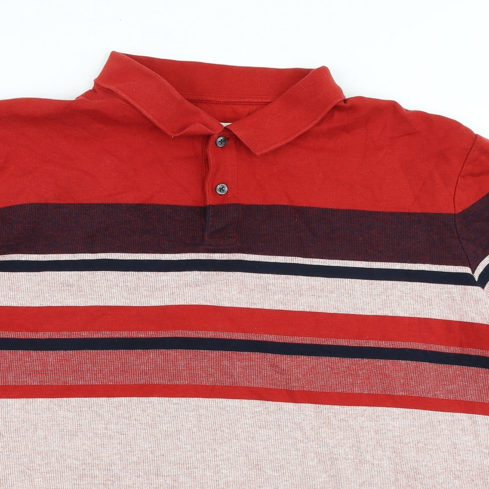 Marks and Spencer Mens Red Striped 100% Cotton Polo Size 3XL Collared Button
